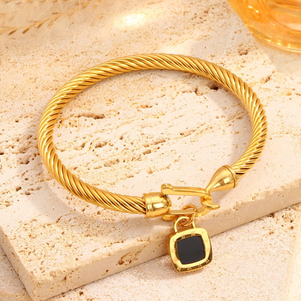 Stainless Steel with Real 18K Gold Plated. Hinged Bangle Bracelet
