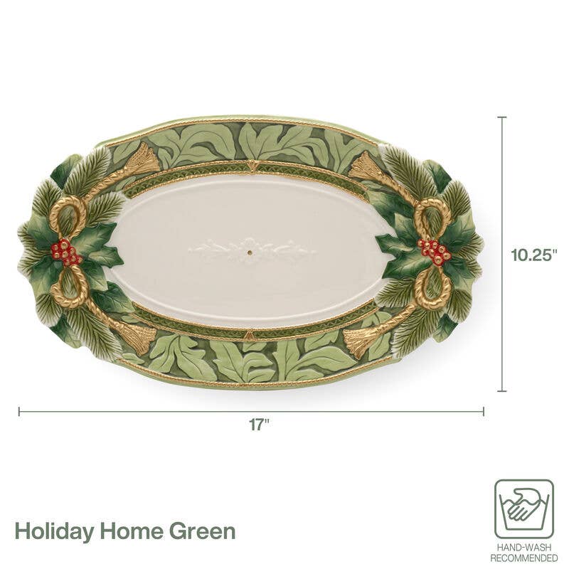 Fitz and Floyd® Mikasa® Pfaltzgraff® - Fitz & Floyd Holiday Hme Green 17in Oval Platr Gift Box Pkg