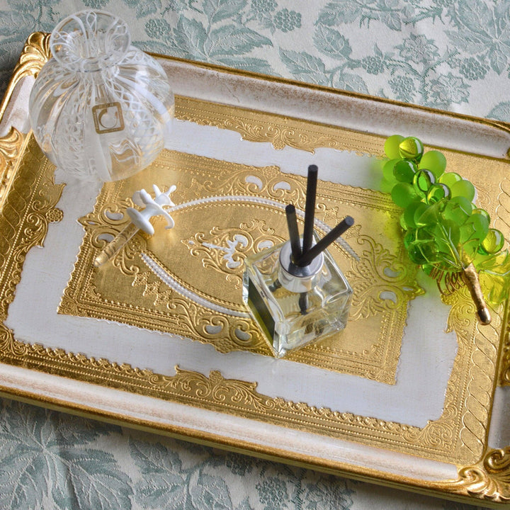 Florentine Carved Rectangle Tray with Handles, M or L, Made in Italy: Black / Medium