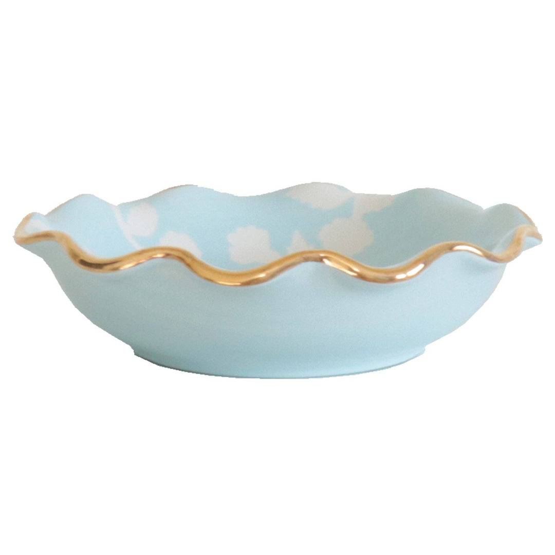Lo Home by Lauren Haskell Designs - Chinoiserie Dreams Scalloped Bowls with 22K Gold Accent: French Blue / Large