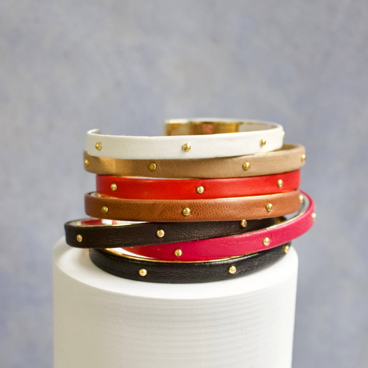 a.v. max - 1/4" Studded Leather Wrapped Cuff: Red/Gold