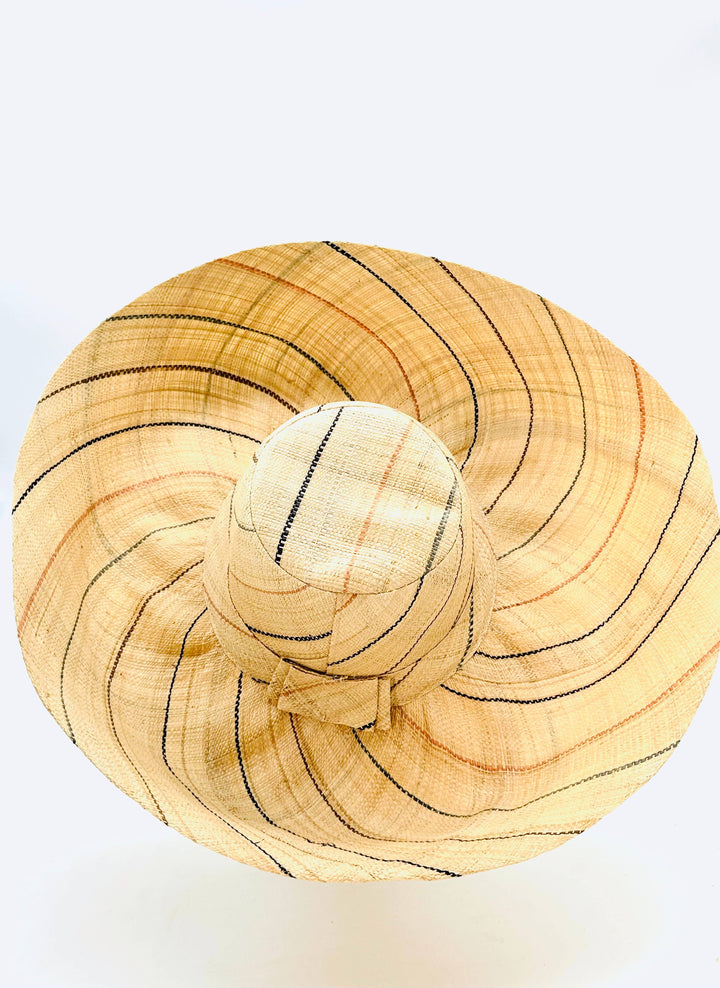 Shebobo - Sun Hats: Pinstripe Packable 5" & 7" Brim Raffia Straw: 5" Brim / Brights Multicolor Pinstripes