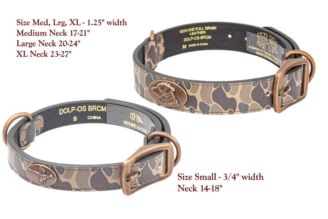 Zep-Pro - Mallard Hunting Old School Camo Leather Dog Collar: Medium 17"-21"