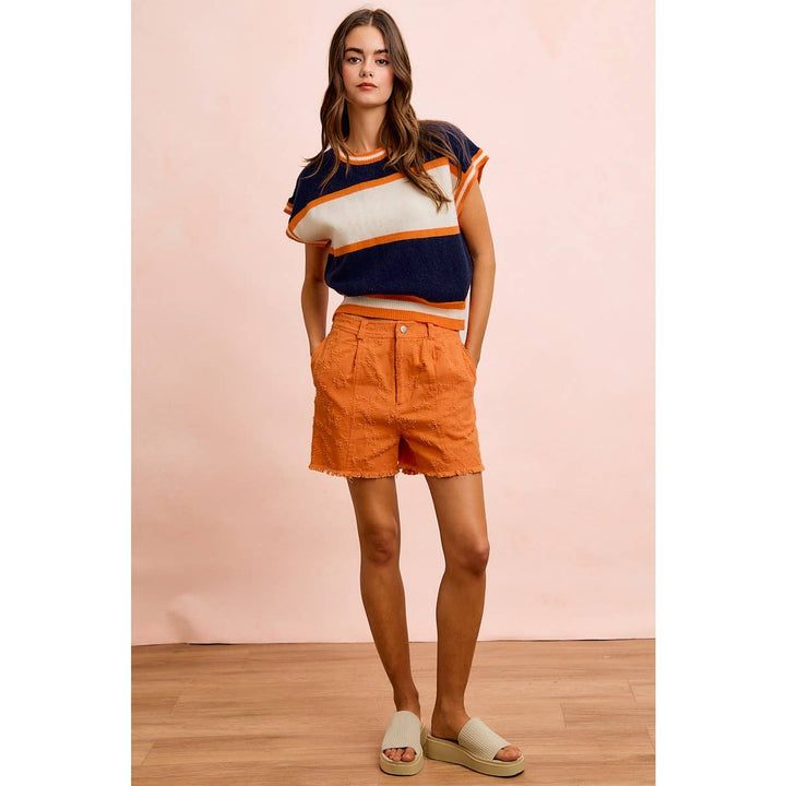 BiBi - GAMEDAY THEME COLORBLOCK REALXED FIT KNIT TOP: NAVY/ORANGE / L