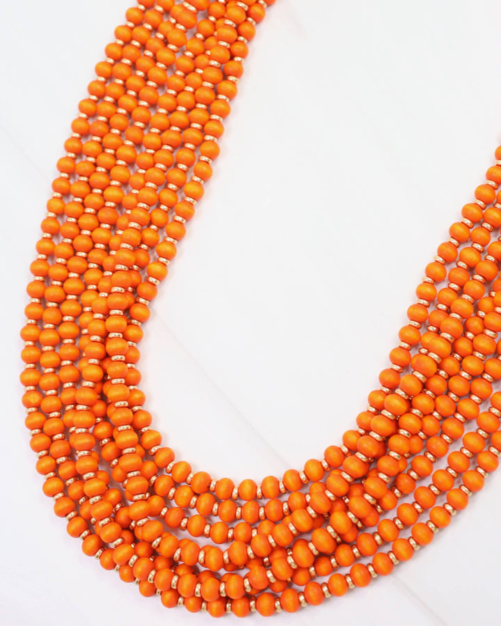 Caroline Hill - Eleodora Wooden Bead Layered Necklace ORANGE: Default