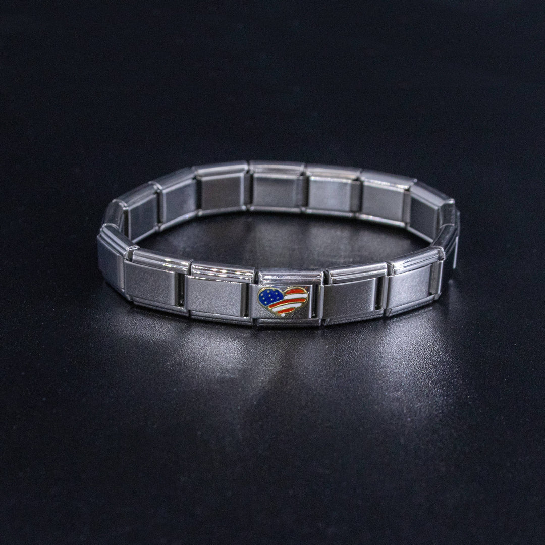 Natalia - Italian Charms - USA Heart Flag, 9mm Enamel Bracelet Links