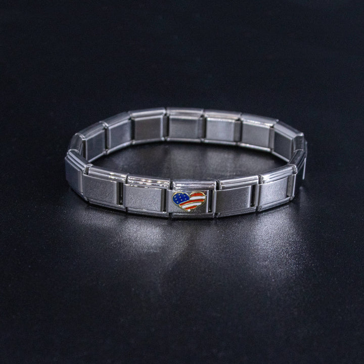 Natalia - Italian Charms - USA Heart Flag, 9mm Enamel Bracelet Links