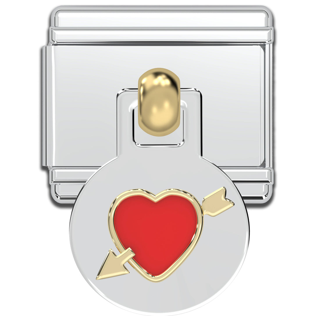 Natalia - Italian Charm Bracelet Charms - 9mm Heart w/ Arrow Links: Flat