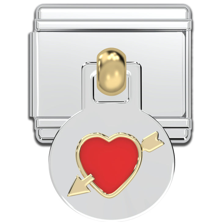 Natalia - Italian Charm Bracelet Charms - 9mm Heart w/ Arrow Links: Flat