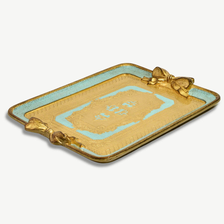 Florentine Carved Rectangle Bow Tray, Made in Italy: White