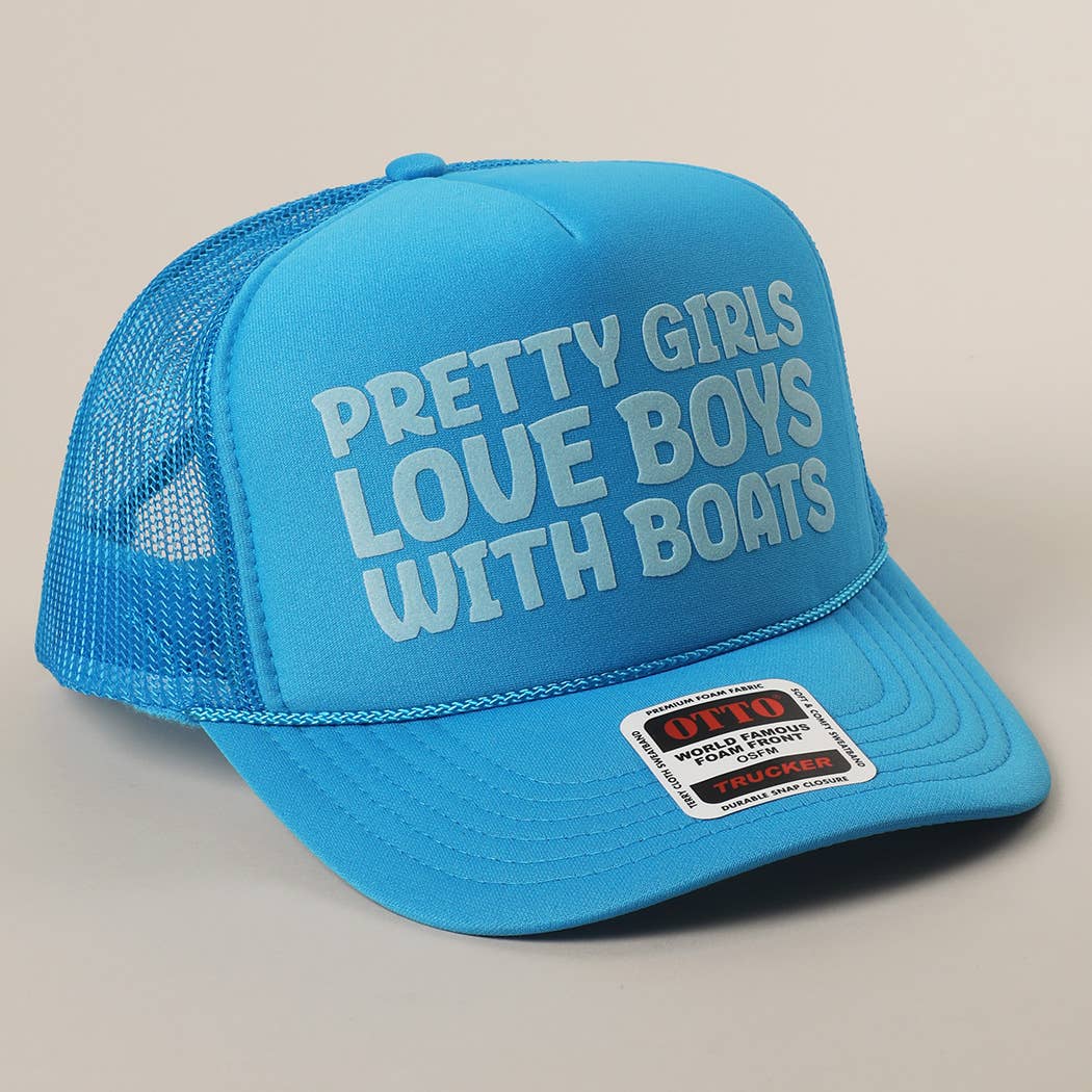 Fashion City - Pretty Girls Love Boys With Boats Text Print Mesh Back Cap: KELLY GREEN / ONE SIZE