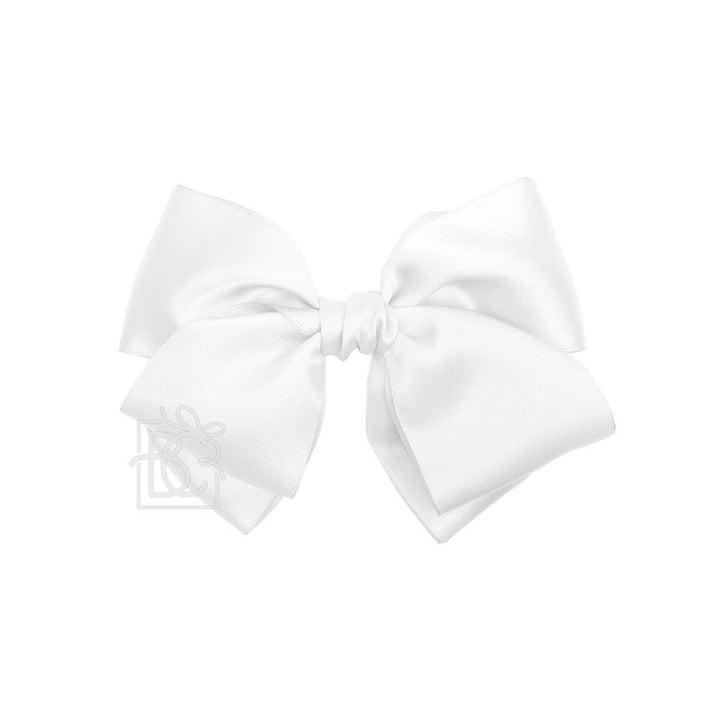 Beyond Creations, LLC - SATIN EUROPEAN BOW W/RUFFLED KNOT ON CLIP: 5" Euro Bow on Med. Alligator Clip / WHITE