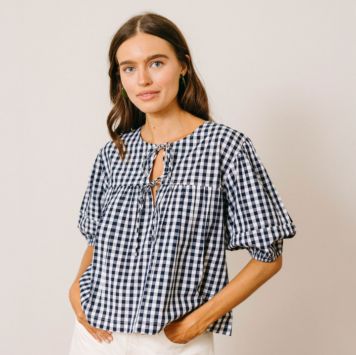 Sunshine Tienda - Navy Gingham Mira Top: S