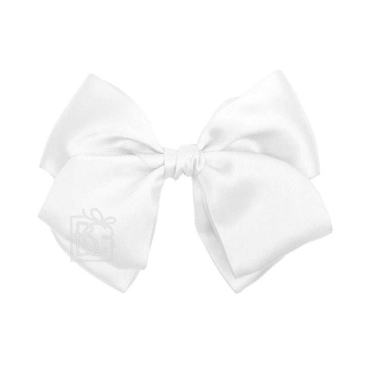 Beyond Creations, LLC - SATIN EUROPEAN BOW W/RUFFLED KNOT ON CLIP: 5" Euro Bow on Med. Alligator Clip / ANTIQUE WHITE