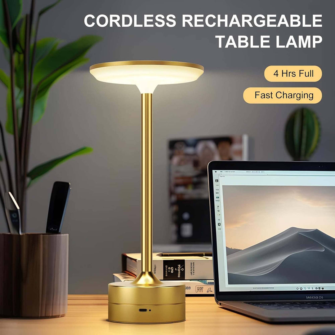 LAX Gadgets - LED Table Lamp – Touch Control, Dimmable, Rechargeable: Gold