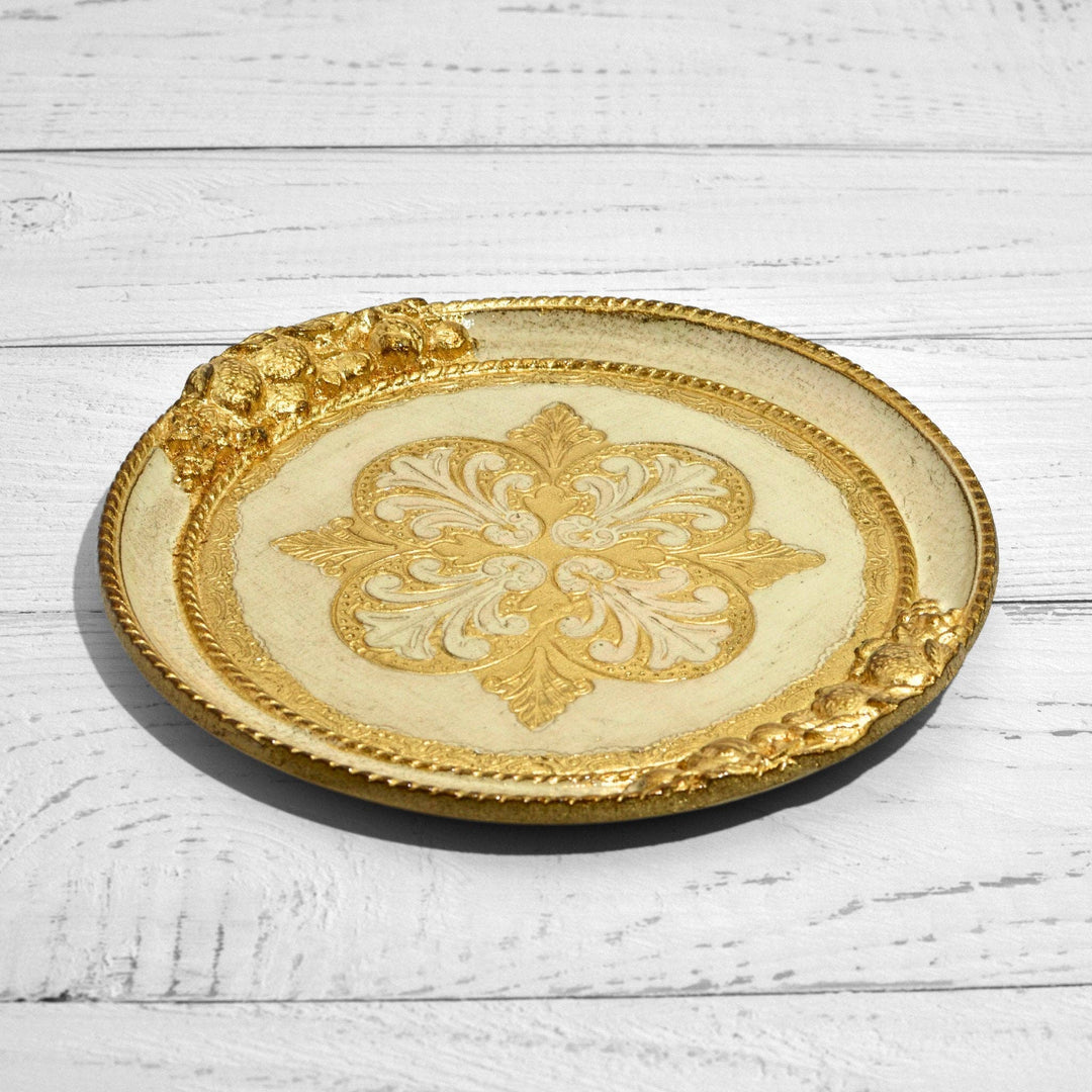 Florentine Carved Wood Small Circle Lemon Tray: Basil Green