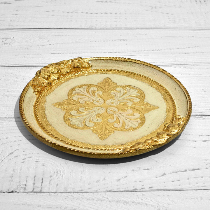 Florentine Carved Wood Small Circle Lemon Tray: Basil Green