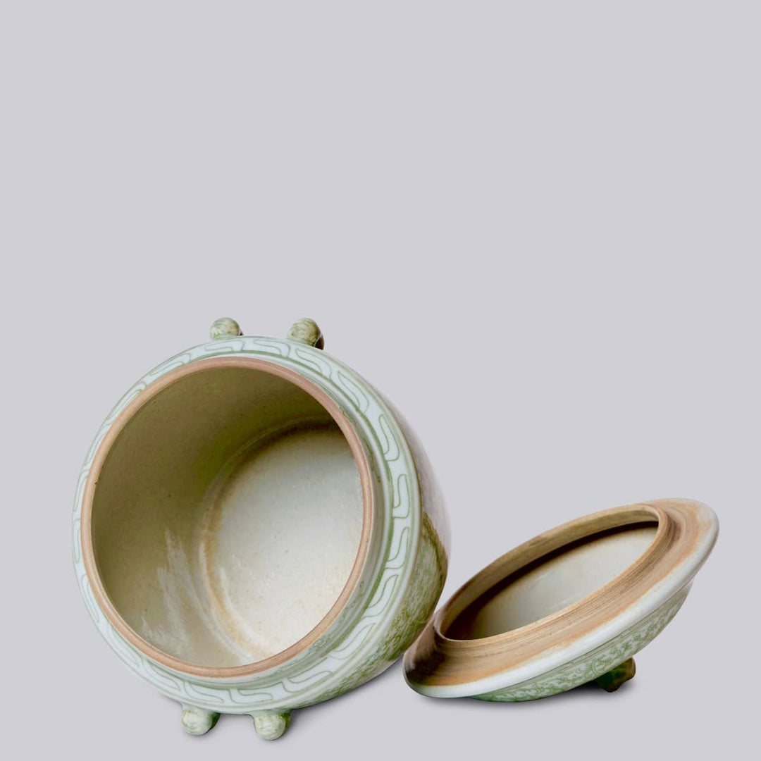 Cobalt Guild - Green and White Porcelain Scrolling Peony Lug Jar