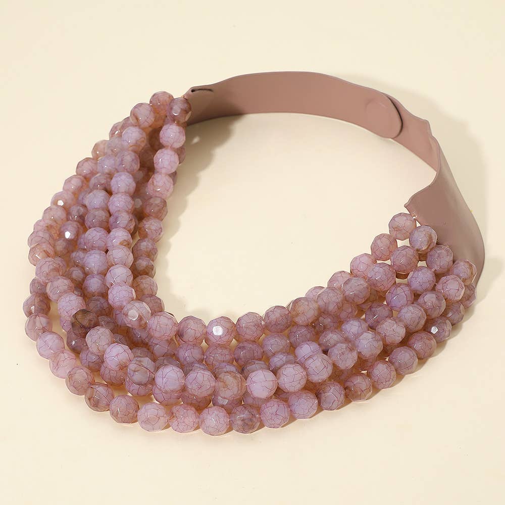 Sensibling Corp. - Marbled Faceted Ball Beaded Multi Layered Faux Leather Magnetic Necklace: Navy