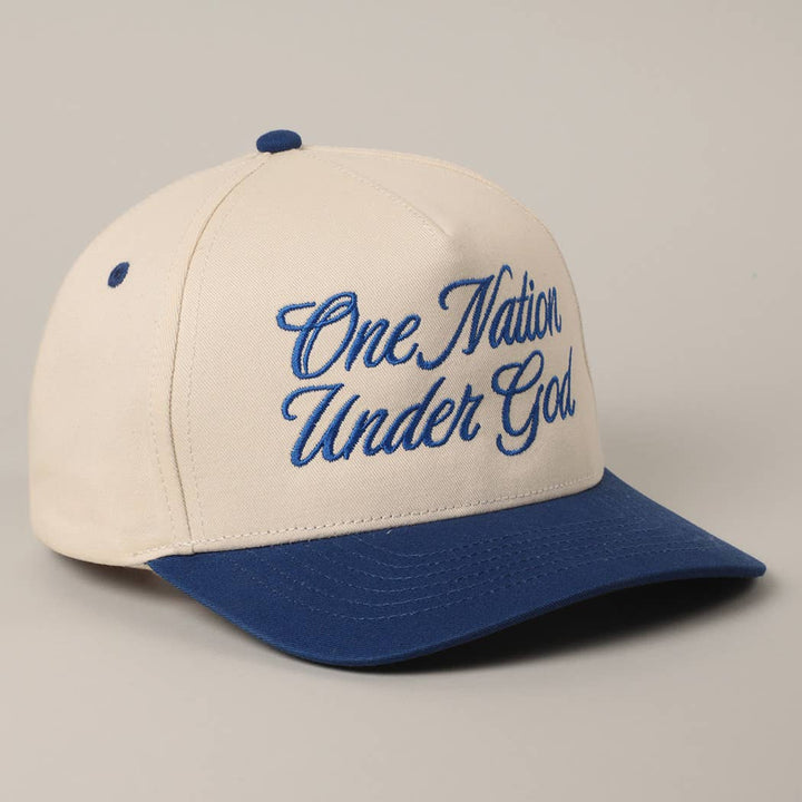 Fashion City - One Nation Under God Two-Tone Trucker Hat: NATURAL/ROYAL BLUE / ONE SIZE