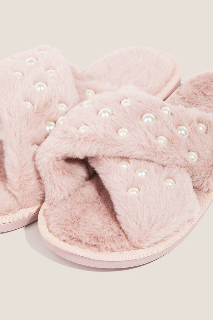 Anarchy Street - Fuzzy Pearl Faux Fur Slippers: PKM