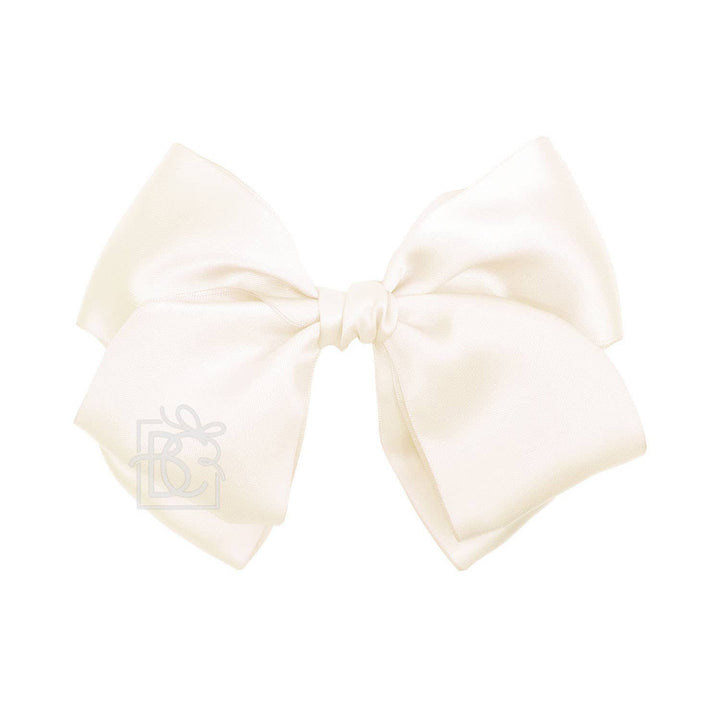 Beyond Creations, LLC - SATIN EUROPEAN BOW W/RUFFLED KNOT ON CLIP: 7" Euro Bow on Med. Alligator Clip / ANTIQUE WHITE