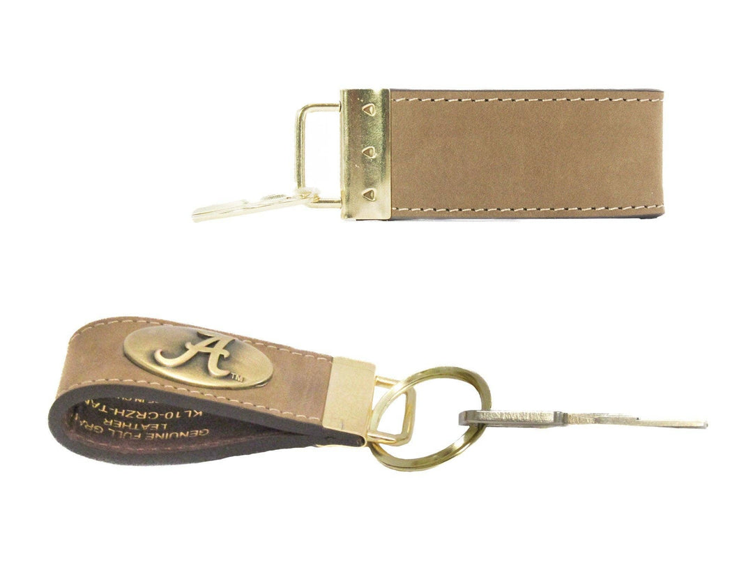 Zep-Pro - Collegiate Leather Key Fob. Crazyhorse Full Grain Leather With Antique Brass Logo. Alabama, Auburn, Ole Miss, Mississippi State, Tennessee.: Alabama Crimson Tide