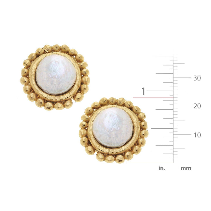 Susan Shaw - Gold with Coin Pearl Pierced Earrings