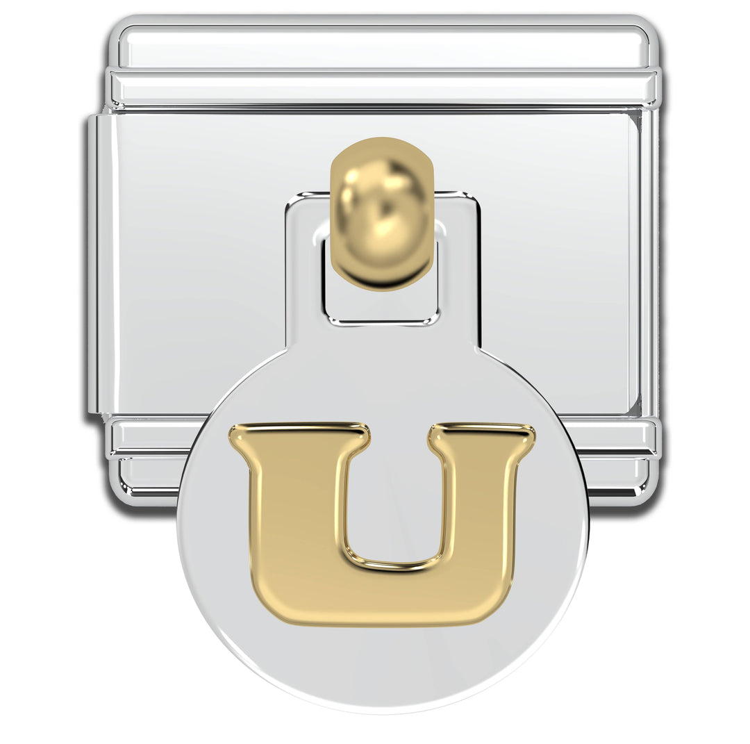 Natalia - Italian Charm Letters A-Z - 9mm Gold Dangle Bracelet Charms: U