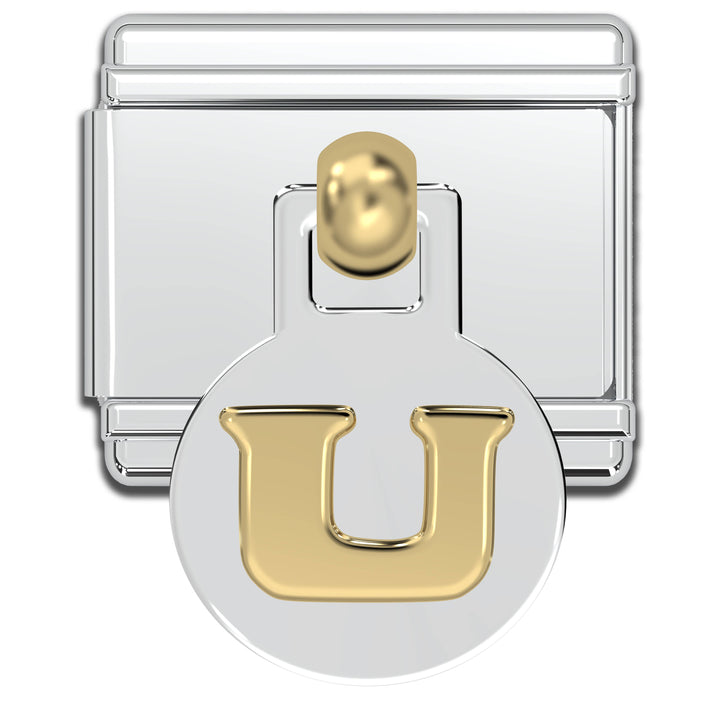 Natalia - Italian Charm Letters A-Z - 9mm Gold Dangle Bracelet Charms: U