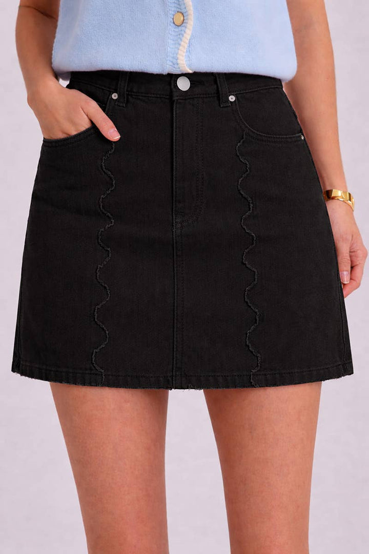 BON - GAME DAY SCALLOP EDGE SEAMED COLOR DENIM MINI SKIRT: RED / S-M-L(2-2-2)