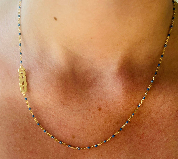 Color Shout - The College Logo Necklace: Side Set Logo on Enamel Bead Necklace: Georgia