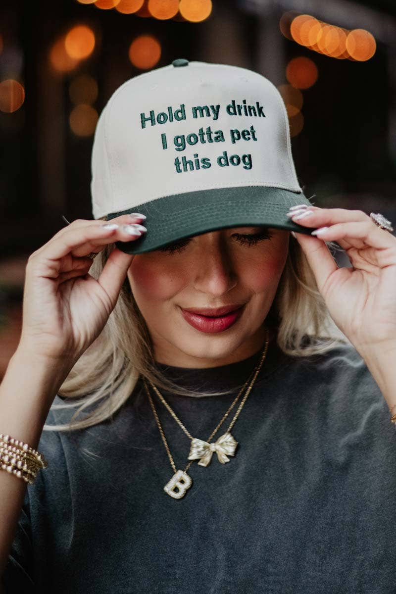 Katydid - Hold My Drink I Gotta Pet This Dog Easter Vintage Hat: Pink and Tan