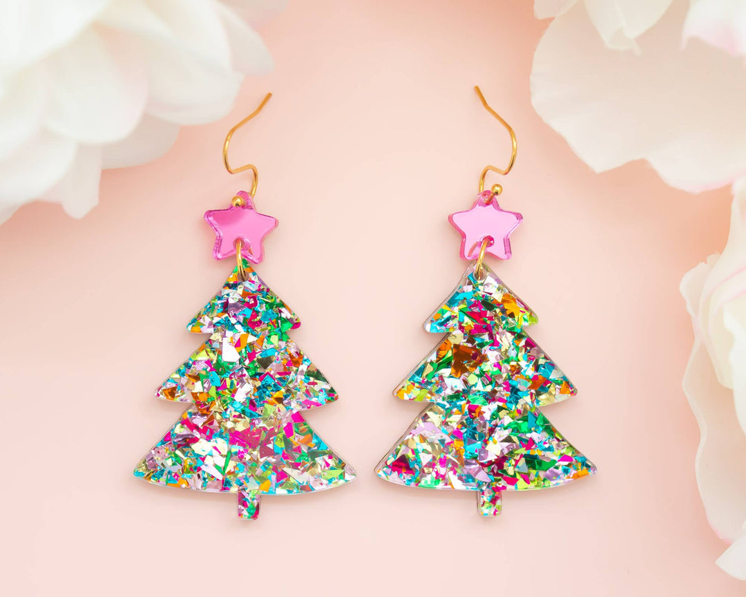 Momenti di Vita - Christmas Tree Earrings Multi Glitter Holiday Acrylic Dangle