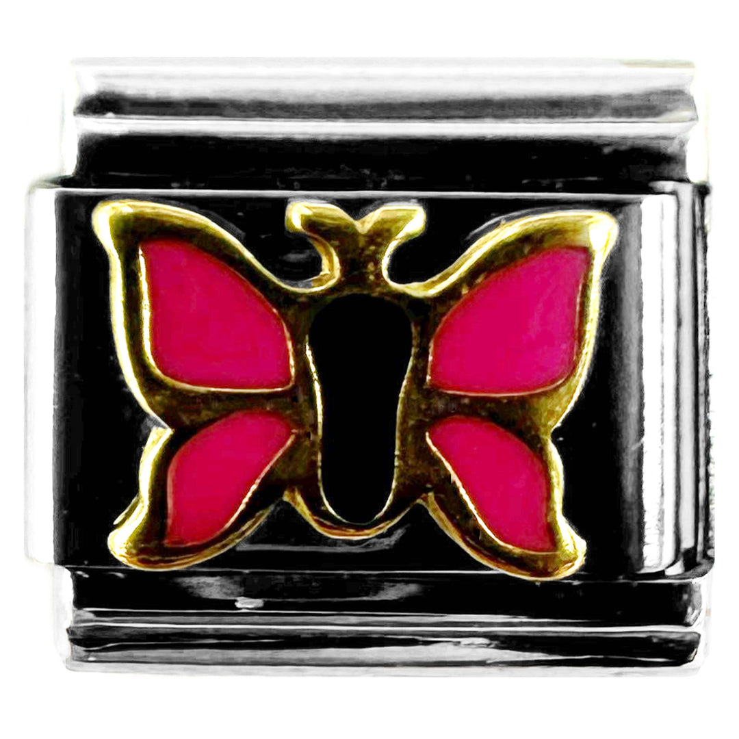 Natalia - Italian Bracelet Charm - Pink Butterfly 9mm Links