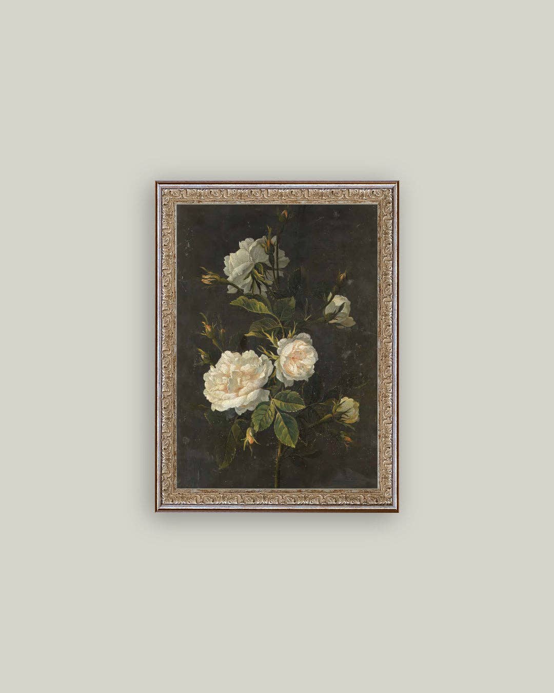 Petal Lane Home - Moody Still Life Rose Framed Antique Art: 12x16