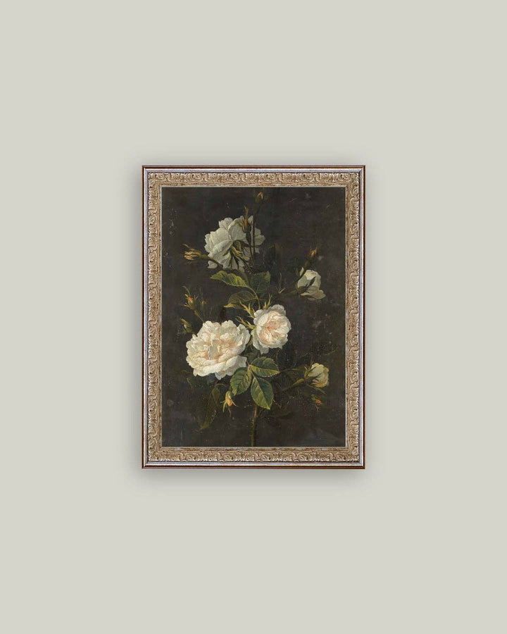 Petal Lane Home - Moody Still Life Rose Framed Antique Art: 12x16