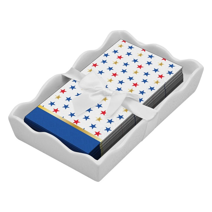 Ceramic Wave Napkin Tray with Guest Towel