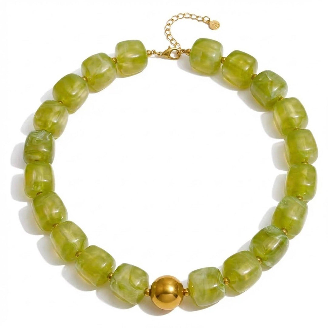 MKS America - Women  Square Resin Bead Necklace With Gold Ball Detail: Black / M