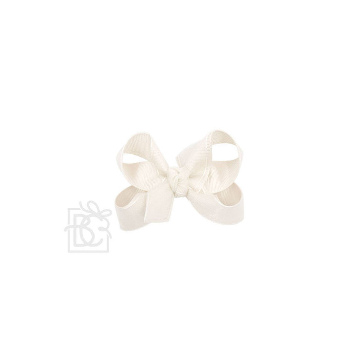 Beyond Creations, LLC - LAYERED ORGANZA/GROSGRAIN BOW ON CLIP: 5.5" Huge - 2.25" Ribbons on Alligator Clip / ANTIQUE WHITE