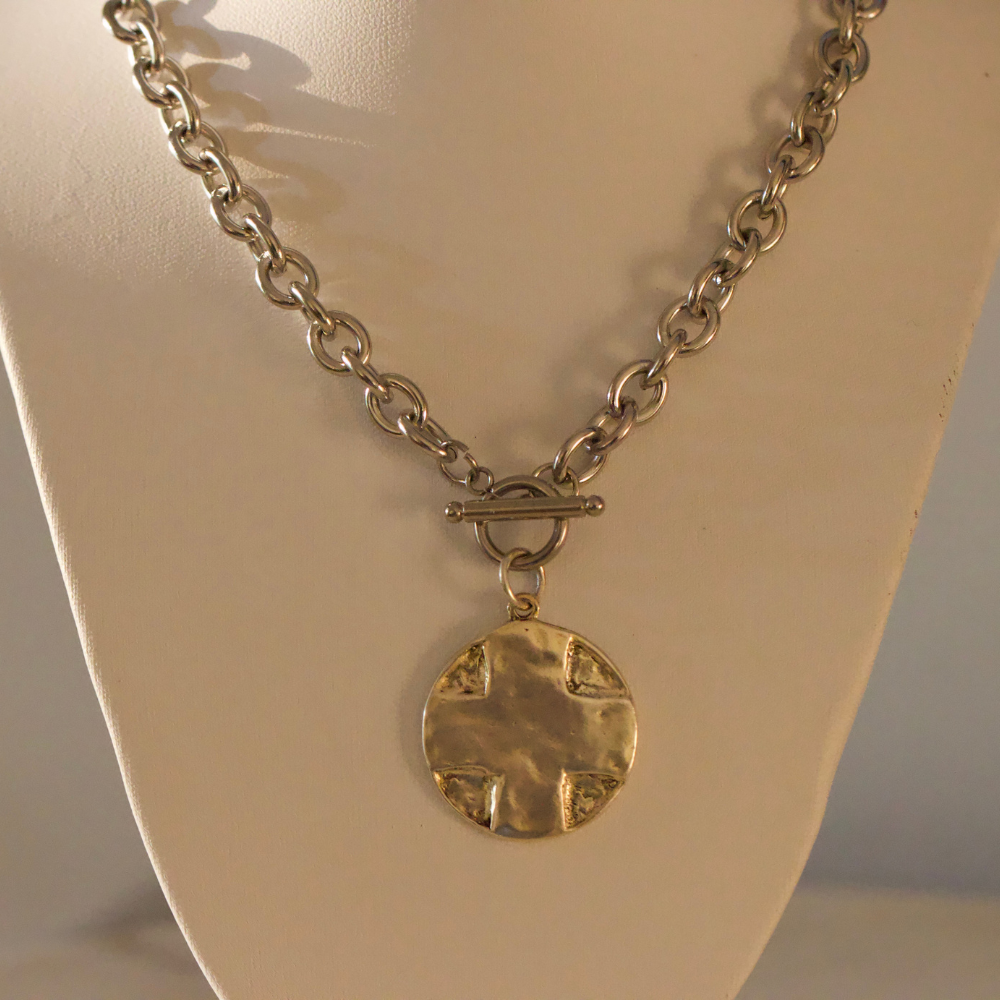 Deep South Originals Inc. - The Lord's Prayer Cross Medallion Toggle Necklace – Gold or Silver: Gold