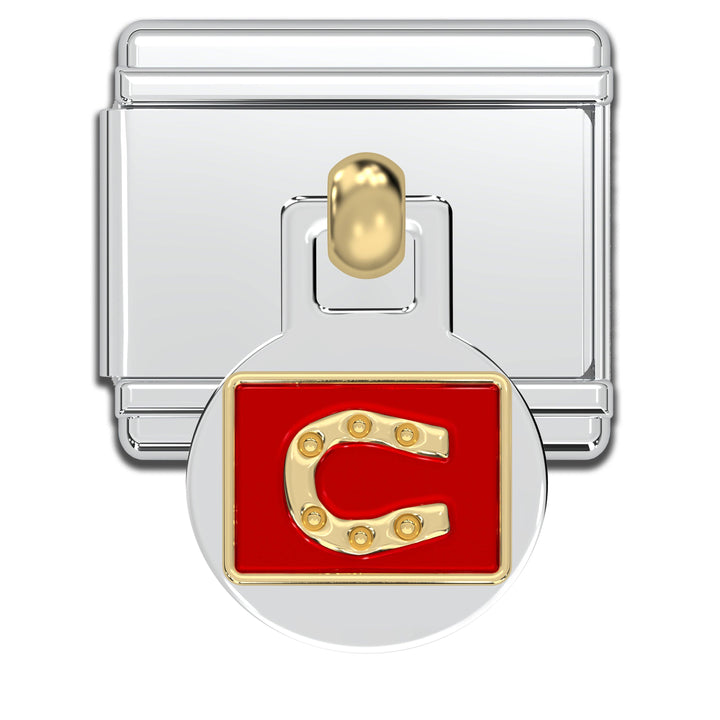 Natalia - Italian Bracelet Dangle Charm - Horseshoe (Gold/Red) 9mm Links