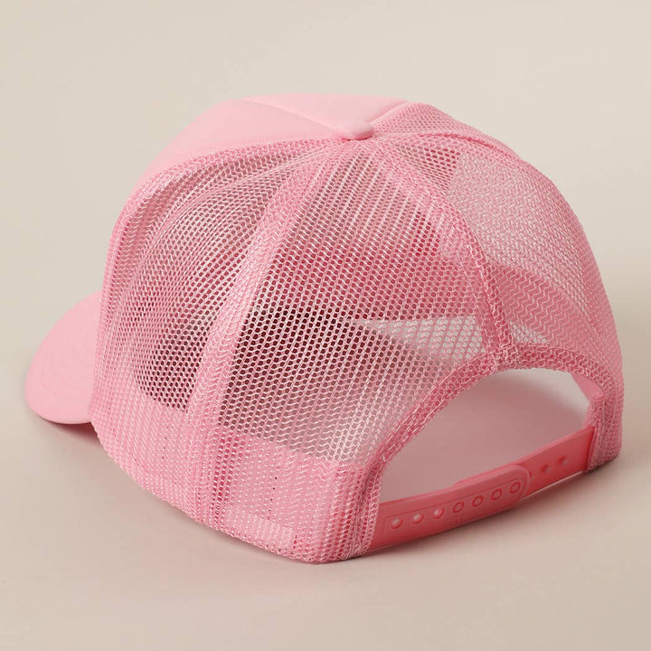Fashion City - HONEY Text Logo Printed Mesh Back Trucker Hat: White / ONE SIZE