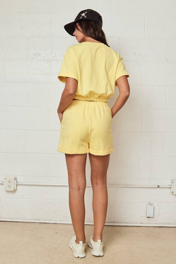 Papermoon - PX19514 - Cozy Short Sleeve Top and Shorts Set: BUTTER YELLOW