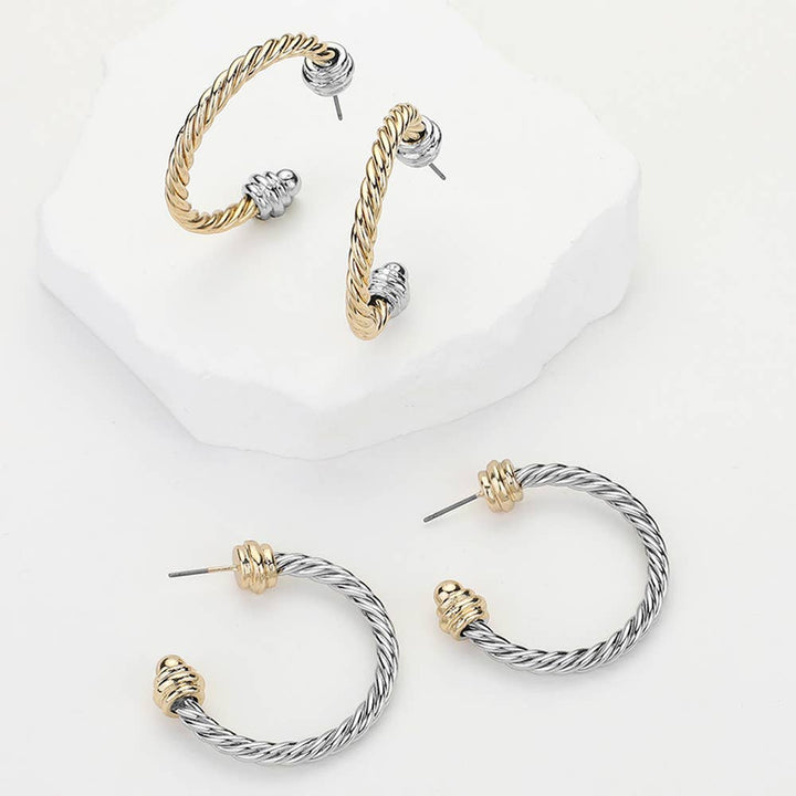 Sensibling Corp. - Two Tone Metal Rope Hoop Earrings: Silver Gold