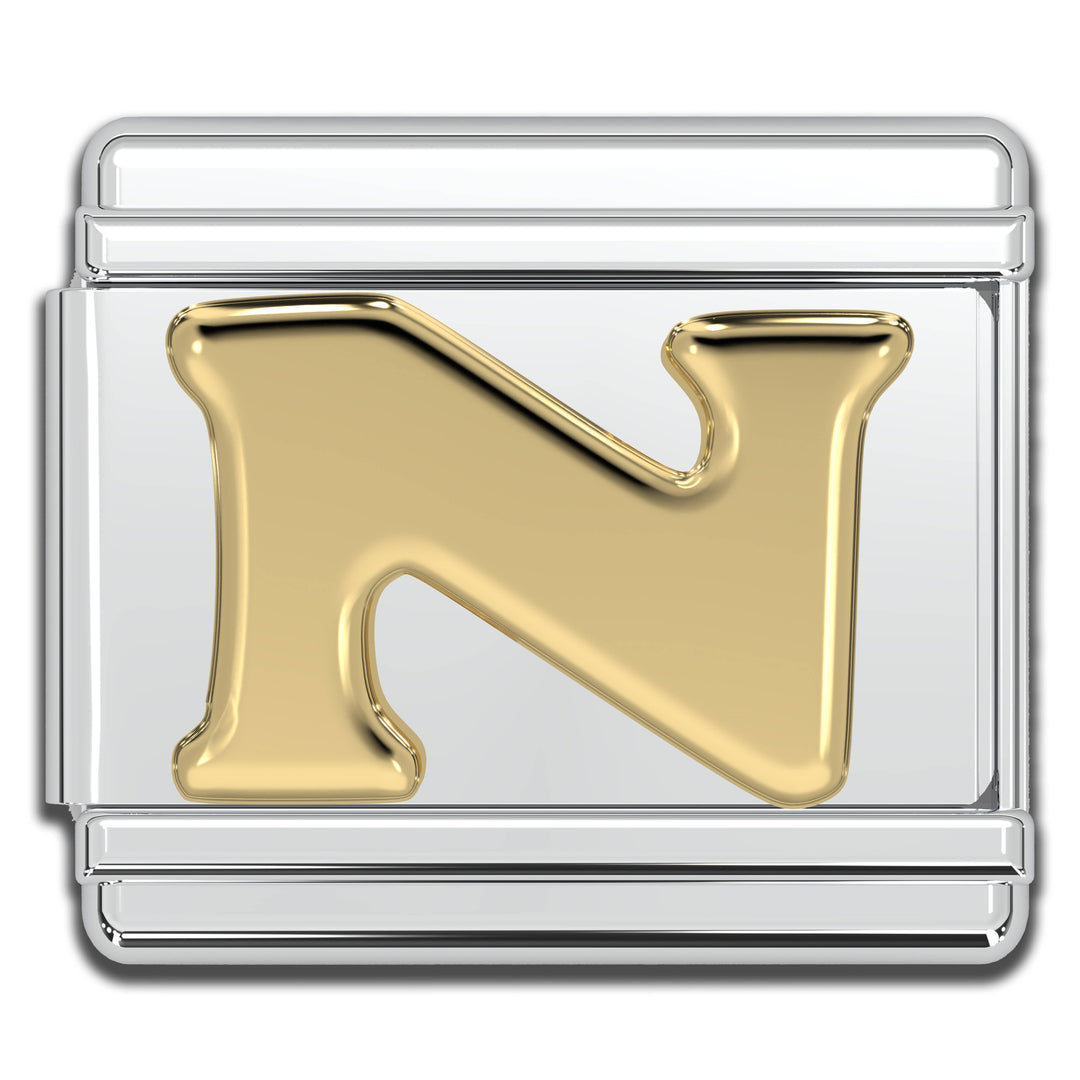 Natalia - Italian Charm Letters A-Z - 9mm Gold Bracelet Charms: R