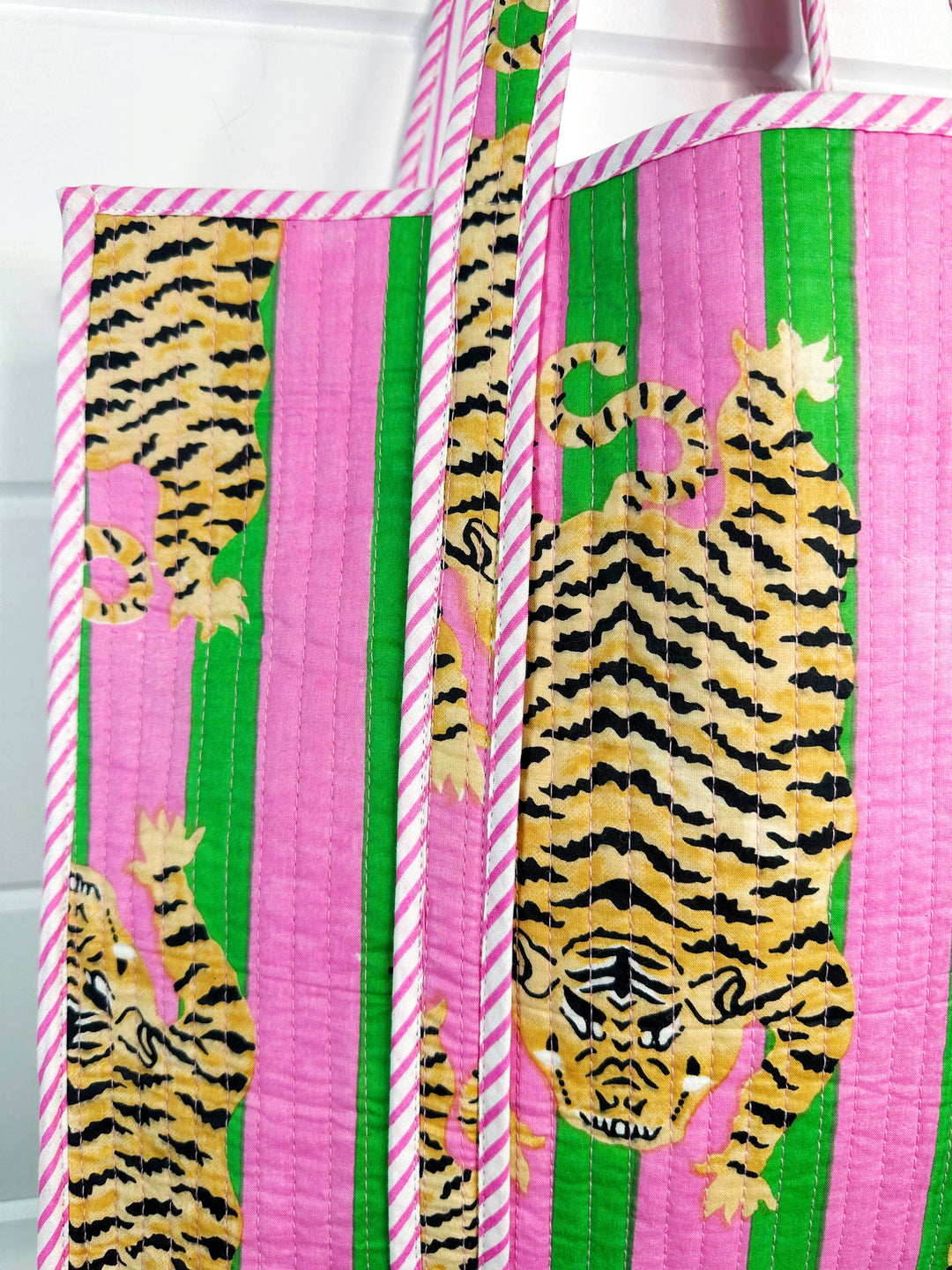 Folklore Couture - Quilted Tote Bag | Tiger Print Bag | Large Shopping Tote Bag