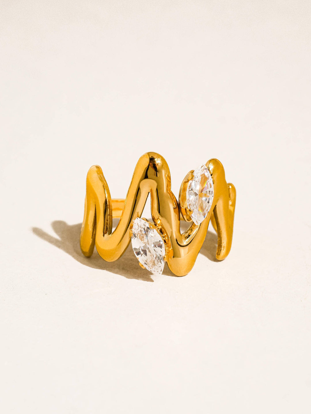 Flânerie by MAIQ - Lumi 18K Gold Non-Tarnish Abstract CZ Open Ring: Yellow Gold