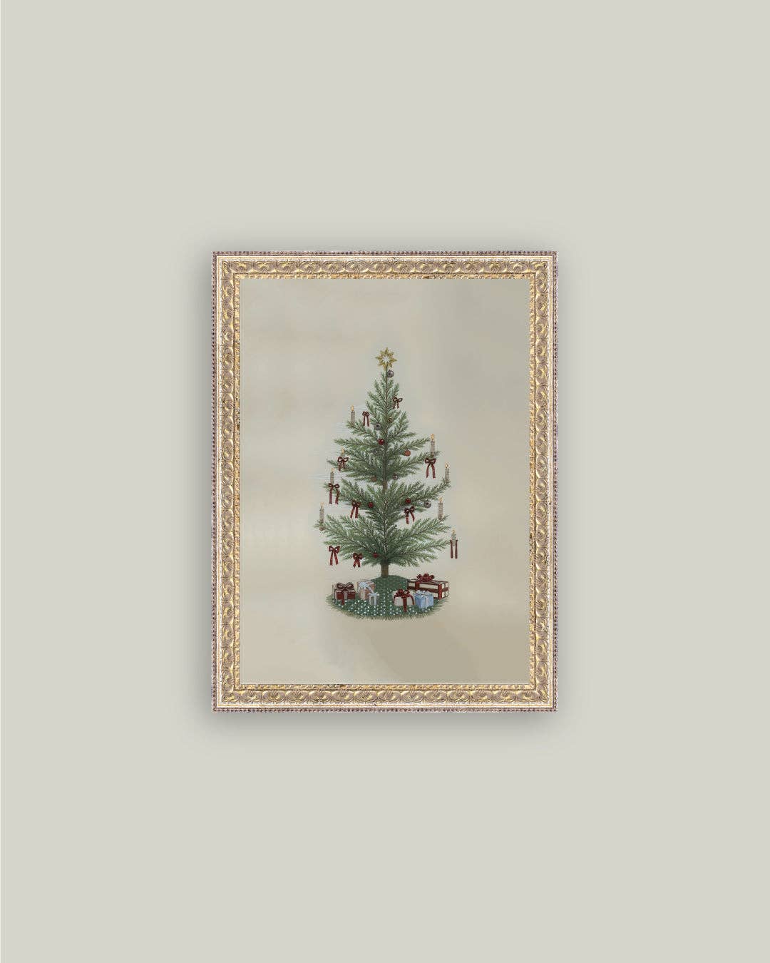 Petal Lane Home - Vintage Tree with Bows Framed Antique Art: 5x7