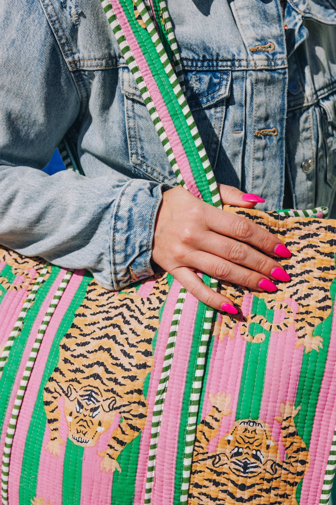 Folklore Couture - Quilted Tote Bag | Tiger Print Bag | Large Shopping Tote Bag